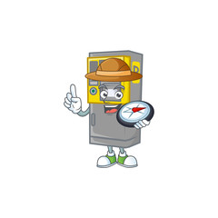 A parking ticket machine explorer cartoon design having a compass