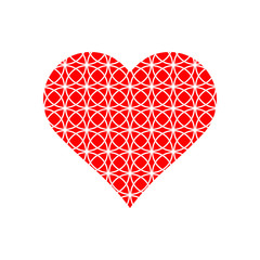 Red circle repeat pattern in heart symbol vector isolated on white background.