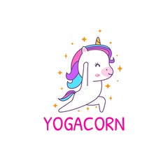 Cute kawaii unicorn is doing yoga poses