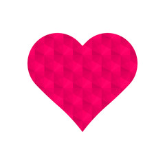 Pink 3d cubes repeat pattern in heart symbol vector isolated on white background.
