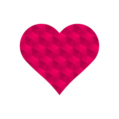 Pink 3d cubes repeat pattern in heart symbol vector isolated on white background.