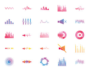 Isolated waves and music gradient style icon vector design