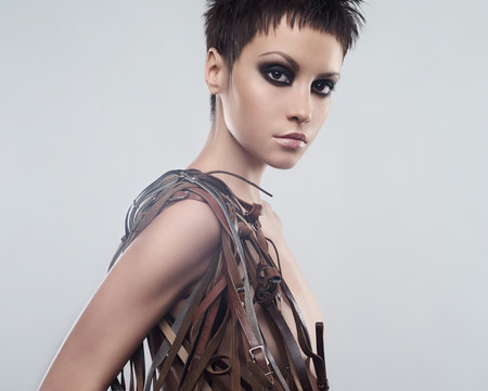 Classic portrait of beautiful young pretty lady in eotic dress