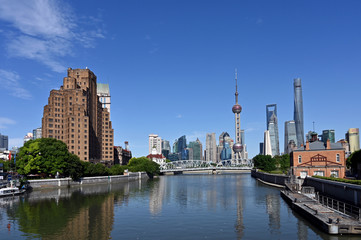 Fototapeta na wymiar High rise landmark buildings along the skyline of Shanghai, China