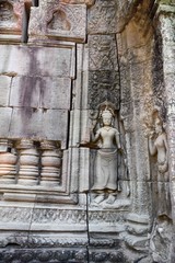 beautiful carving of ancient shiva, vishnu hindu symbol statue in angkor wat temple, cambodia