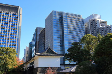 Fototapeta na wymiar 江戸城大手門とオフィス街
