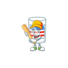 An active healthy USA stripes glass mascot design style playing baseball