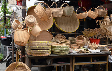 Handmade bamboo articles for daily use in rural market of China