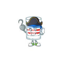 Calm one hand Pirate USA stripes glass mascot design wearing hat