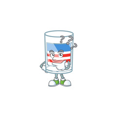 USA stripes glass cartoon mascot style in a confuse gesture