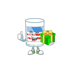 Cute USA stripes glass character holding a gift box