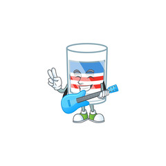 A cartoon character of USA stripes glass playing a guitar