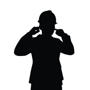 black silhouette engineer plugging ears clip art preview