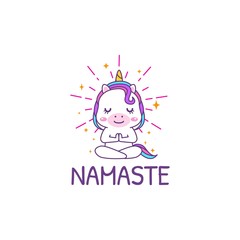 Cute kawaii unicorn is doing yoga poses