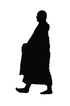 black silhouette monk walking profile clip art preview