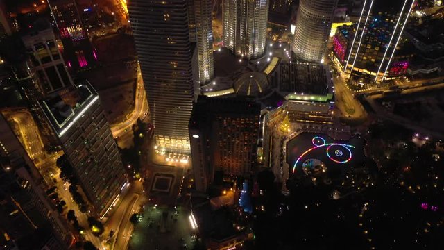 night illumination kuala lumpur downtown traffic street aerial topdown panorama 4k malaysia