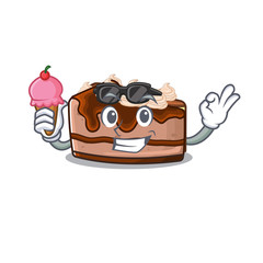 happy face chocolate cheesecake cartoon design with ice cream