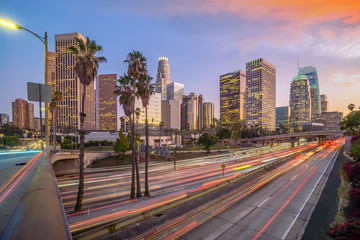Fototapeta na wymiar Beautiful sunset of Los Angeles downtown skyline