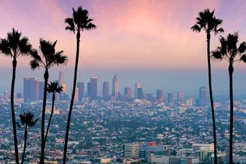 Fotobehang Prachtige zonsondergang van de skyline van het centrum van Los Angeles © f11photo