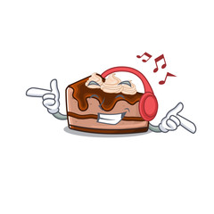 Listening music chocolate cheesecake cartoon character concept