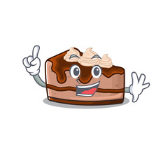 mascot cartoon concept chocolate cheesecake in One Finger gesture