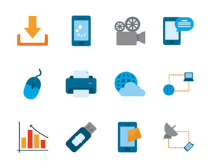 Technology and internet flat style icon set vector design