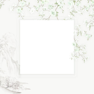 Chinese painting of blossoming magnolia tree.  can be used for  floral poster, invite. Decorative greeting card or invitation design background