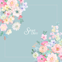 Set of card with flower rose, leaves. Wedding ornament concept. Floral poster, invite. Decorative greeting card or invitation design background