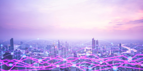 Bangkok city connect with digital line.