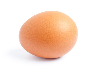 Single raw chicken egg isolated on the white background.