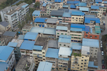 Fototapeta premium mianyang,china-Mar 11,2018:gutter area with blue roof.