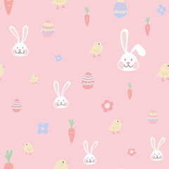 Vector Easter Bunny and Eggs hand drawn seamless pattern