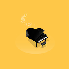 Realistic isometric illustration of black grand piano . © Keepes