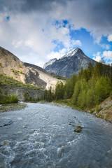 The Ubaye river and the mountain near Vars and Barcelonnette.