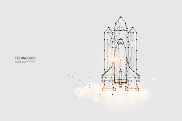 The particles, geometric art, line and dot of Space Shuttle.