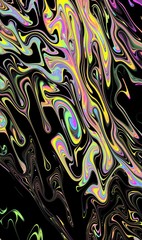 Textured and artistic painting colorful wavy lines on black background.