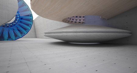 Abstract architectural background interior made of wood, concrete and glass. 3D illustration and rendering. © SERGEYMANSUROV