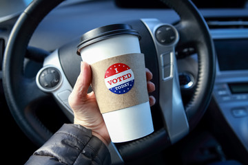 I voted today sticker on a hot drink cup free giveaway promotion