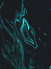 Abstract turquoise blue colored waves on black background. Smoke and wavy lines background.