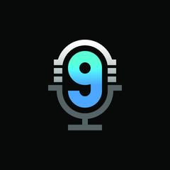 Initial Number 9 with Podcast Logo Design