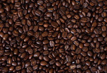 Roasted coffee beans,Coffee bean background,top view.