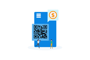 Mobile Payment QR Scan Code illustration concept for web landing page template, banner, flyer and presentation