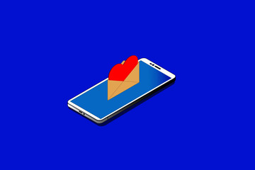 The love letter came to the phone. Isometric vector illustration.