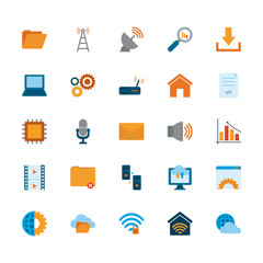 Technology and internet flat style icon set vector design