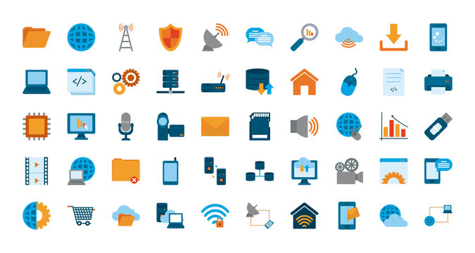 Technology and internet flat style icon set vector design