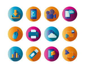 Technology and internet block gradient style icon set vector design