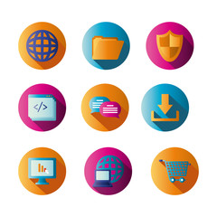 Technology and internet block gradient style icon set vector design