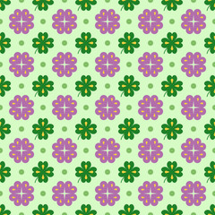 Geometric flower and leaves vector seamless pattern. Isolated floral elements on background. Seamless backdrop for greeting cards, banners, prints on clothing, print on fabrics, packaging design etc.