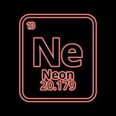 Neon on the periodic table with neon graphic style. Vector illustration