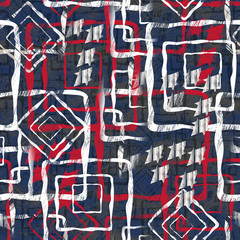 Fototapeta na wymiar Seamless abstract geometric pattern . White, red figures on a blue background.